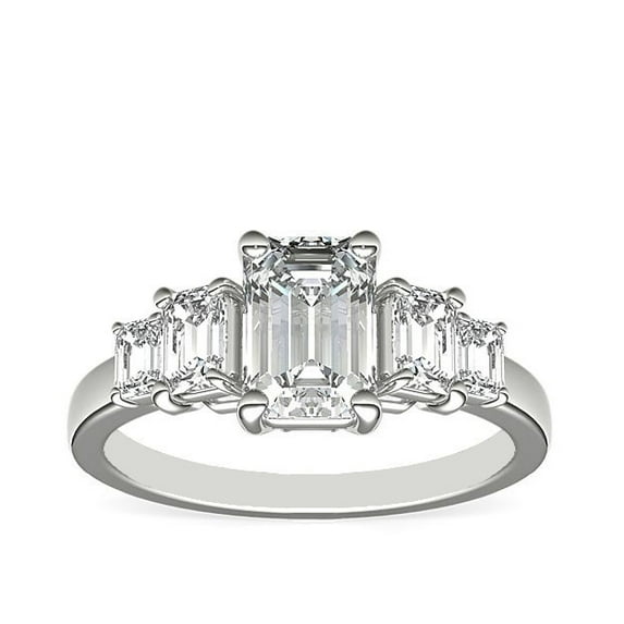 1.20 Ct Emerald Cut Natural Diamond Unique Solitaire with Accents Ring for Anniversary Solid 18K White Gold Size 4