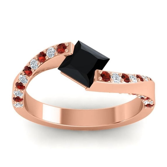 1.20 Ct Latest Natural Diamond Black Onyx & Garnet Gemstone Engagement Ring for Ladies Solid 18K Rose Gold Size 3.5 by Diamond-Capitals