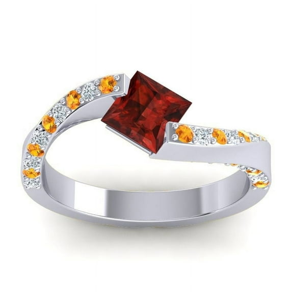 1.20 Ct Latest Natural Diamond Garnet & Citrine Gemstone Anniversary Ring for Ladies Solid 18K White Gold Size 3.5 by Diamond-Capitals