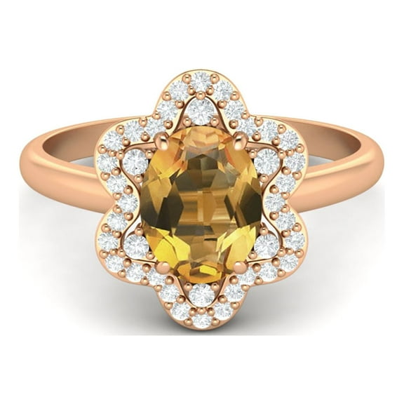 Mooneye Prong Set 1.20 Ct Citrine Oval 925 Sterling Silver Rose Vermeil Engagement Women Ring