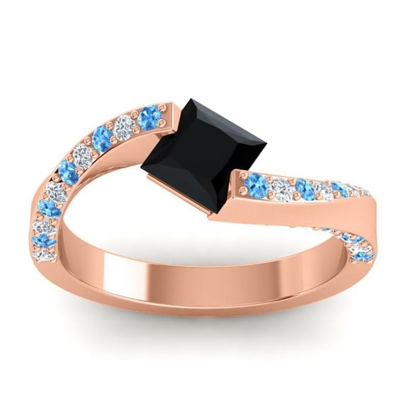 1.20 Ct Natural Diamond Black Onyx & Blue Topaz Gemstone Beautiful Engagement Ring for Ladies 14K Rose Gold Size 3 by Diamond-Capitals