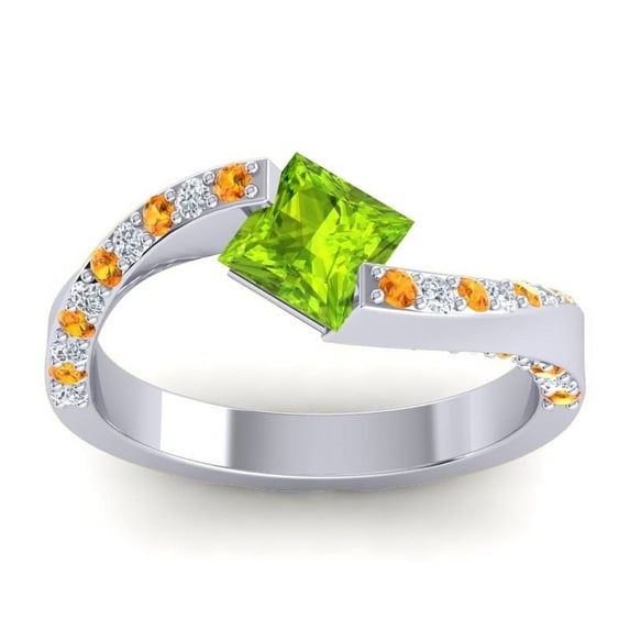 1.20 Ct Natural Diamond Peridot & Citrine Gemstone Beautiful Engagement Ring for Women 14K White Gold Size 3 by Diamond-Capitals