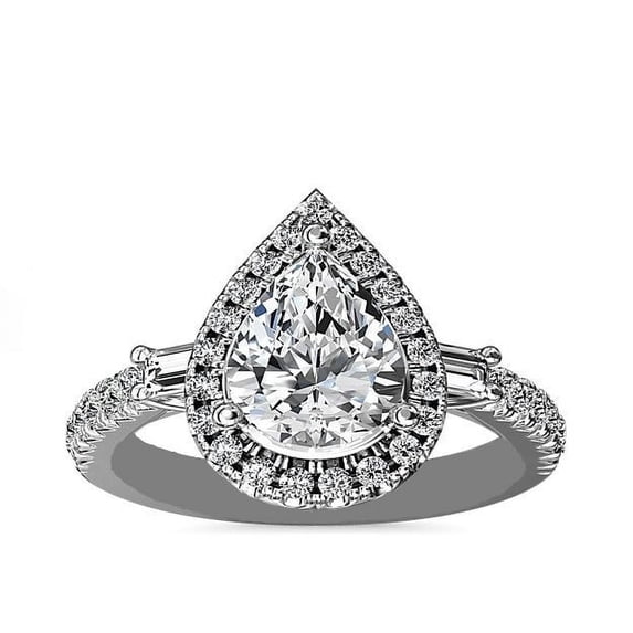 1.20 Ct Pear Cut Genuine Diamond Solitaire with Accents Wonderful Ring for Ladies Solid 18K White Gold Size 10.5