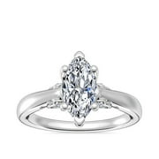 DIAMOND-CAPITALS 1.20 Ct Stunning Solitaire Design Marquise Genuine Diamond Engagement Ring for Women Solid 14K White Gold Size 7