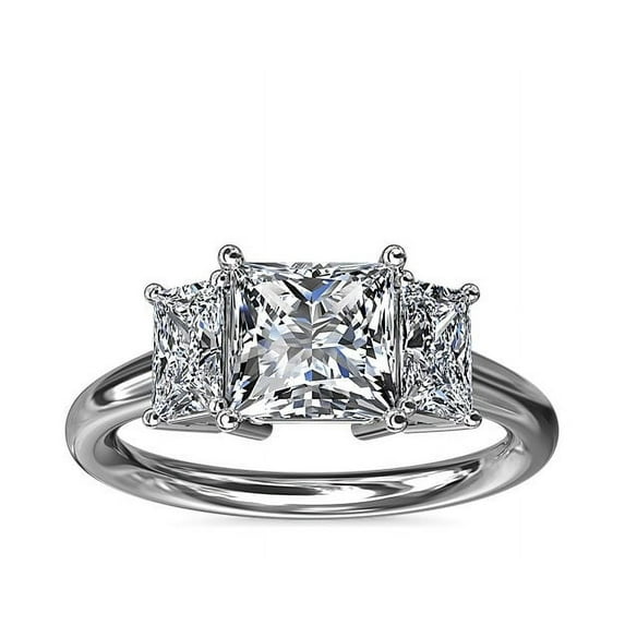 1.20 Ct VS1 Clarity Princess Cut Genuine Diamond Three Stone Wonderful Ring for Bride in Solid 18K White Gold Size 10.5