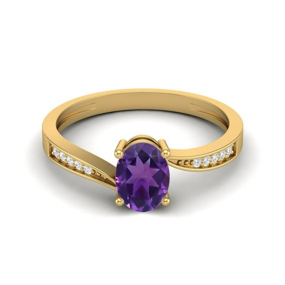 1.20 Cts Oval Amethyst 925 Sterling Silver Gold Vermeil Solitaire Accent Woman Halo Valentines Day Gifts Ring