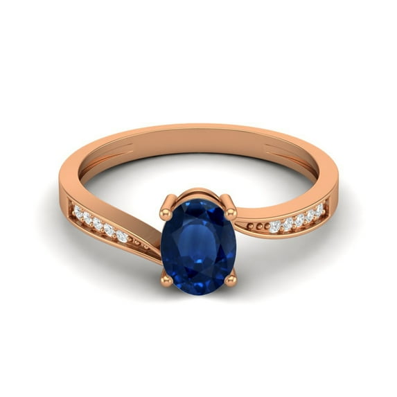 1.20 Cts Oval Blue Sapphire 925 Sterling Silver Rose Vermeil Solitaire Accent Woman Halo Valentines Day Gifts Ring