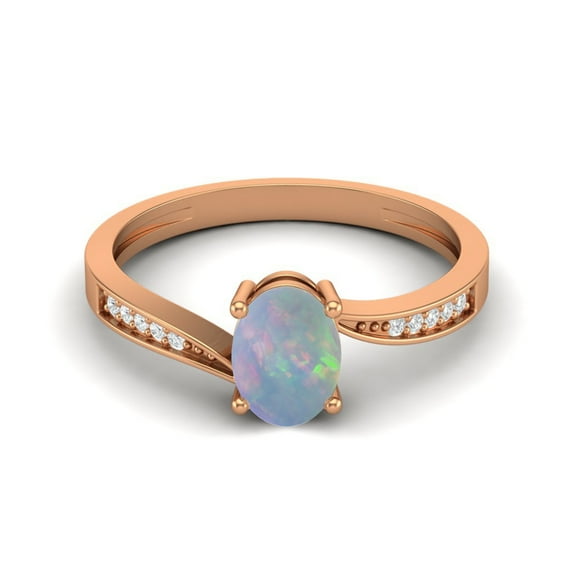 1.20 Cts Oval Ethiopian Opal 925 Sterling Silver Rose Vermeil Solitaire Accent Woman Halo Valentines Day Gifts Ring