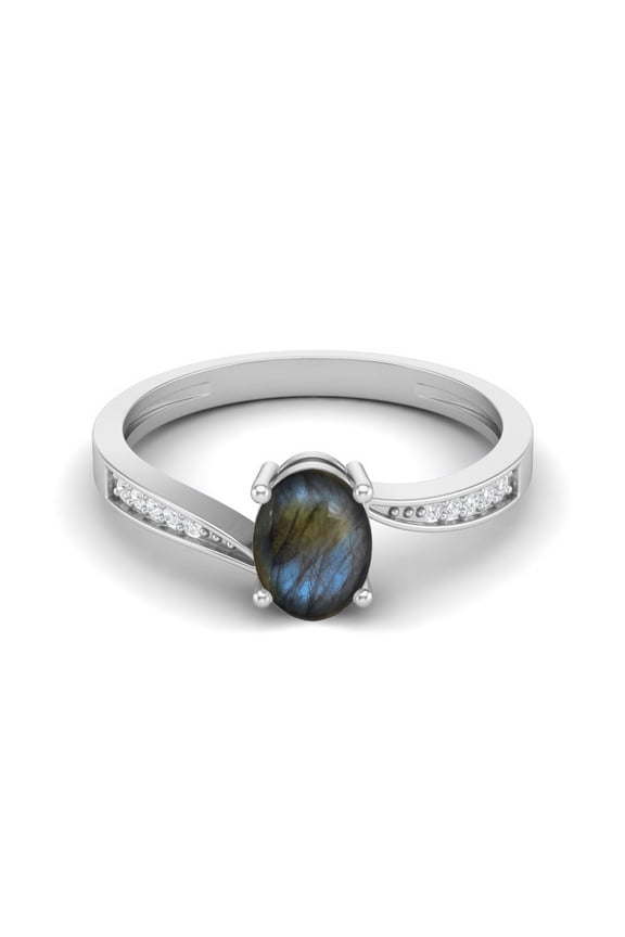 1.20 Cts Oval Labradorite 925 Sterling Silver Solitaire Accent Woman Halo Valentines Day Gifts Ring