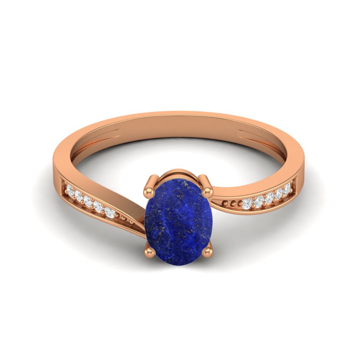 1.20 Cts Oval Lapis 925 Sterling Silver Rose Vermeil Solitaire Accent