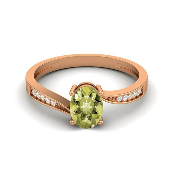 1.20 Cts Oval Lemon Quartz 925 Sterling Silver Rose Vermeil Solitaire Accent Woman Halo Mother's Day Gift Ring