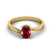 MOONEYE 1.20 Cts Oval Ruby Glass Field 925 Sterling Silver Gold Vermeil Solitaire Accent Woman Halo Mother's Day Gift Ring