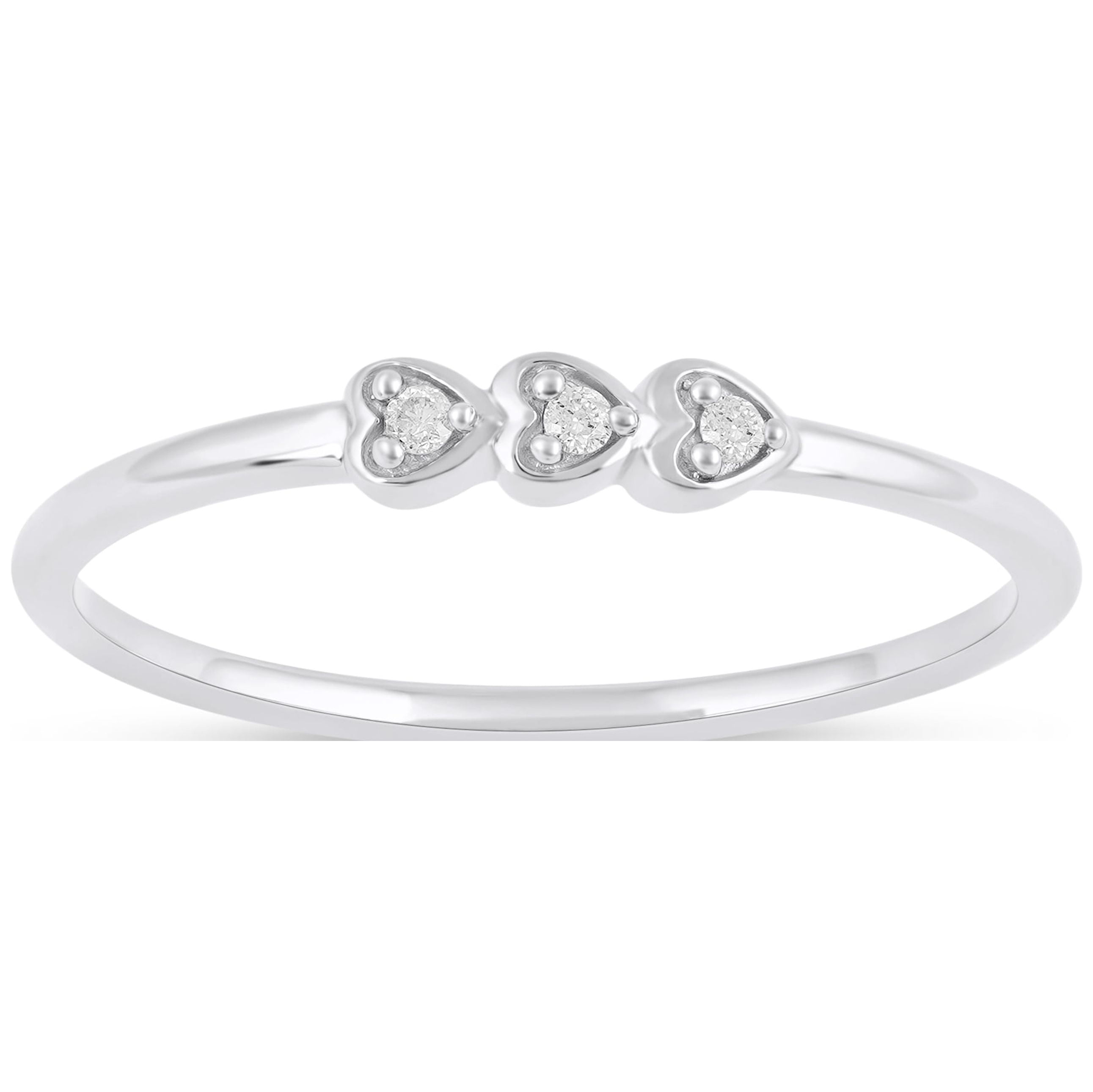 1/20 Cttw Diamond Sterling Silver Three Hearts Ring