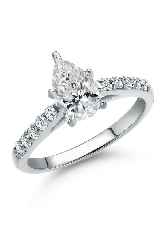 1.20 Cttw IGI Certified Lab Grown Diamond in 10K White Gold Engagement Ring for Women | Center Diamond: 1.00 Ct Pear Shape | E-F Color | VS1-VS2 Clarity (Size 7)