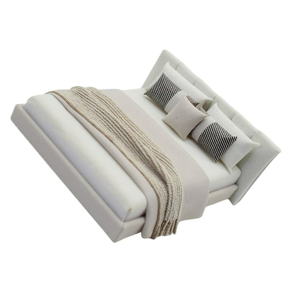 Creative 1/20 Scale Miniature Bedroom Furniture Realistic Double Bed Model Figurine with Beding Dollhouses Scene Decors
