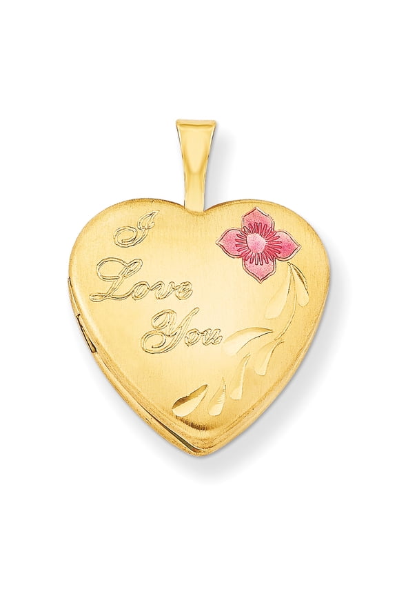 1/20 Gold Filled 16mm Enameled Flower I Love You Heart Locket