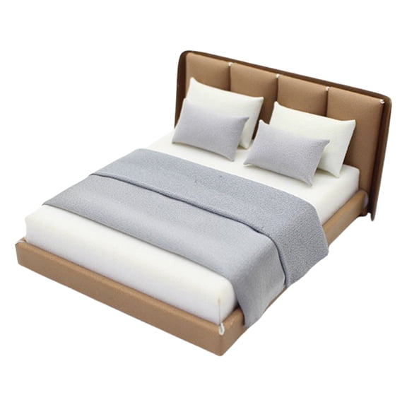 1/20 Miniature Double Bed Model Figurine with Realistic Detailing and Bedding Dollhouses Bedroom Furniture Project Decors