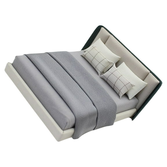 1/20 Miniature Double Bed Model Figurine with Realistic Detailing and Bedding Dollhouses Bedroom Furniture Project Decors
