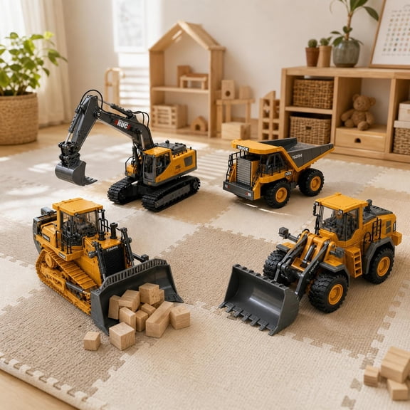 1:20 RC 4 in 1 Construction Vehicle Kit Alloy Remote Control Engineering Trucks LED