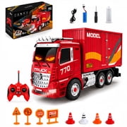 120 RC Truck with Trailer, 8-Channel Remote Control Transport Truck Toy with Lights, Sounds & Spray Mist, Rechargeable Construction Vehicle for Kids Ages 3+