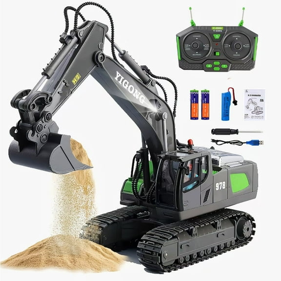 1:20 Remote Control Excavator,11 Channel RC Construction Vehicles Toys,2.4Ghz 680° Rotation Sand Digger Truck with Metal Shovel ,for Boys Kids Age 6+ Year Old