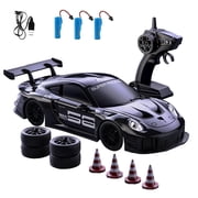 1/20 Scale 4WD RC Car with Dual Tire Sets, 2.4GHz Proportional Control, LED Lights, 500mAh Battery, High-Speed Remote Control Drift Racing Cars for Adults, Black