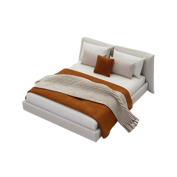 1/20 Scale Miniature Queen Bed with Bedding Set, Realistic Grey Dollhouse Furniture for Bedroom Dioramas & Room Displays