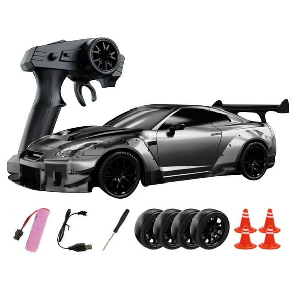 1/20 Scale RC Drift Car, 2.4G 4WD High-Speed Remote Control Car with LED Lights, RC Racing Model with Roadblocks & Spare Tires for Adults