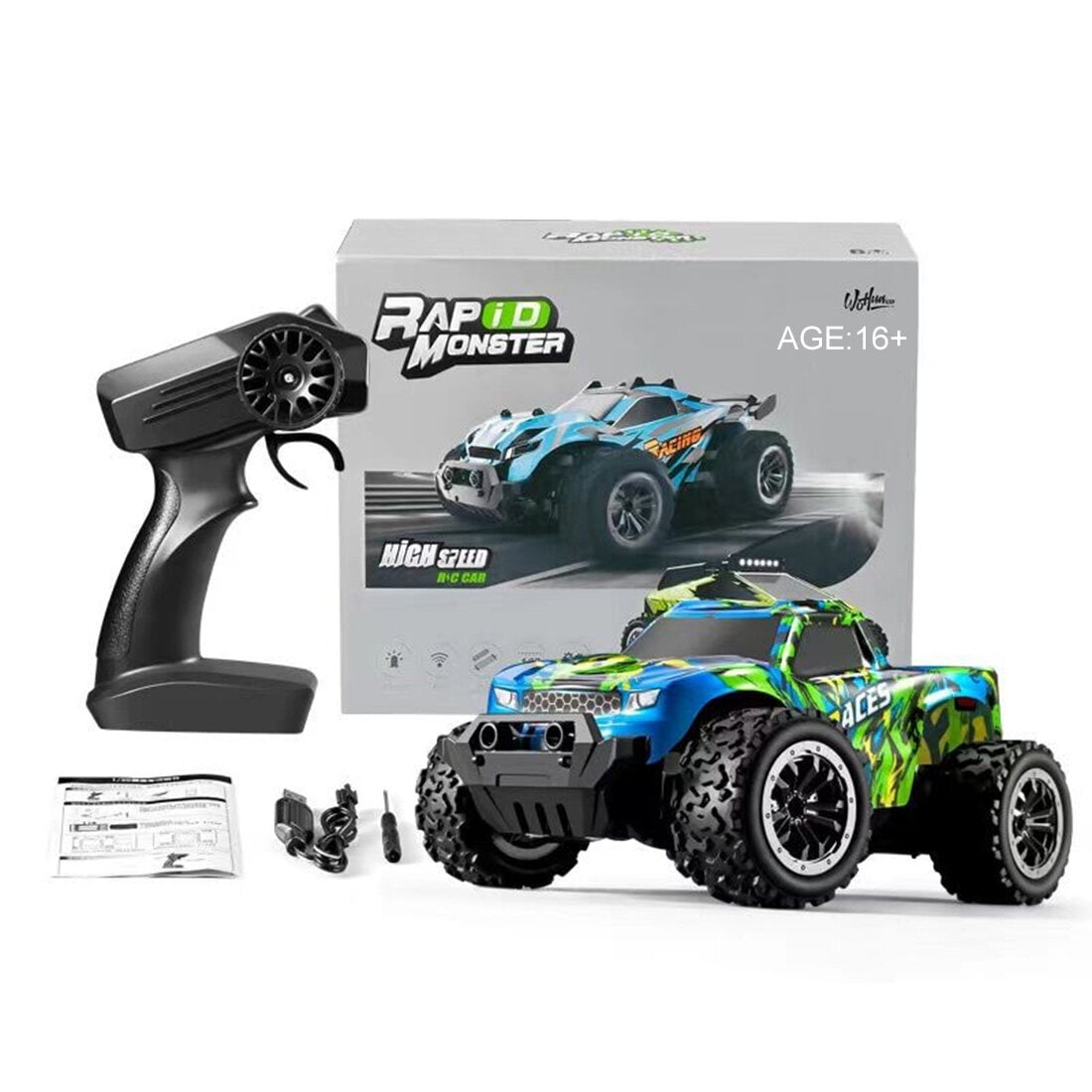 1/20 Scale RC Off-Road Drift Car, 2.4GHz All-Terrain RWD RC Truck with LED Light, 20+ KM/H Mini Racing Truck Car Model Gift for Adult (RTR Version)