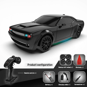 1:20 Scale Remote Control Car RC Drift Car with Gyro, 2.4GHz 4WD 20KM/H High Speed Vehicle with LED Lights, Drifting Tire, Racing Model for Adults, FQD10 Black
