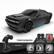 120 Scale Remote Control Car RC Drift Car with Gyro, 2.4GHz 4WD 20KM/H High Speed Vehicle with LED Lights, Drifting Tire, Racing Model for Adults, FQD10 Black