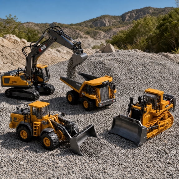 SUPERMELER 1:20 Scale 4-Type Remote Control Construction Vehicle Kit, Alloy Plastic RC Excavator Bulldozer Loader Dump Truck