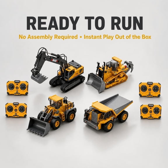 1:20 Scale Yellow 4-in-1 Remote Control Engineering Machinery Pack, Alloy Plastic RC Excavator, Bulldozer, Dump Truck, Loader, Rotatable Design, LED Lighting, Battery Pack & Charger Kit