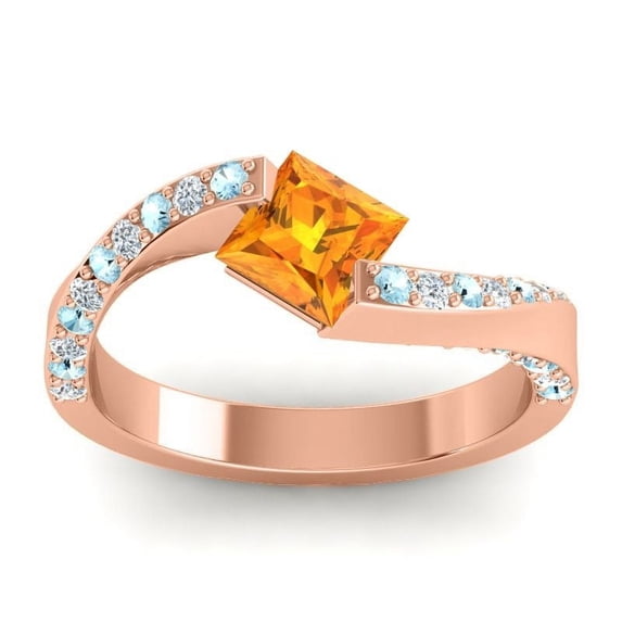 1.20 T.C.W Natural Diamond Citrine & Aquamarine Gemstone Beautiful Anniversary Ring for Ladies Solid 18K Rose Gold Size 9 by Diamond-Capitals