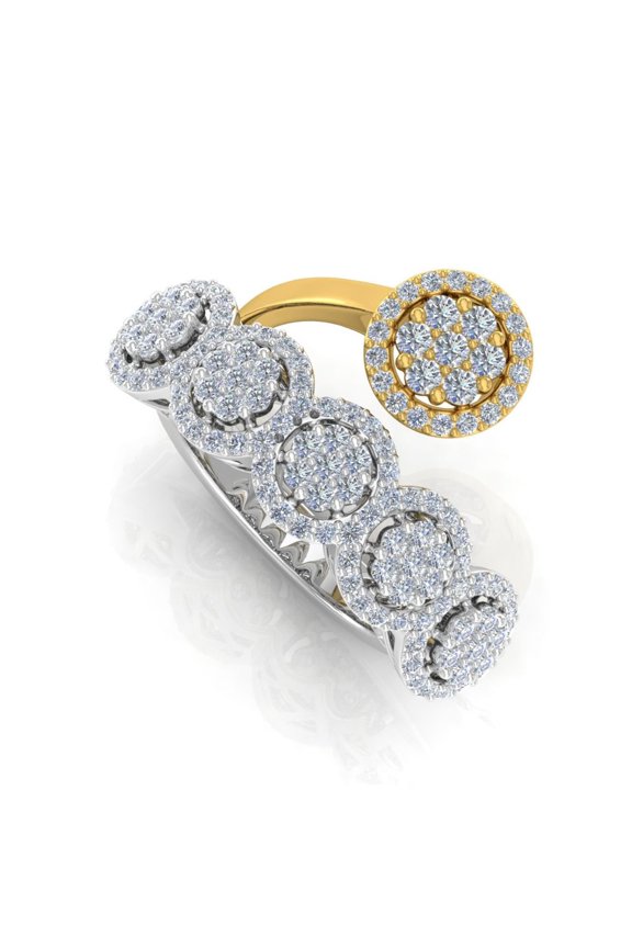 1.20 TCW SI/HI Pave Diamond Cluster Ring 18k Yellow White Gold Handmade Jewelry