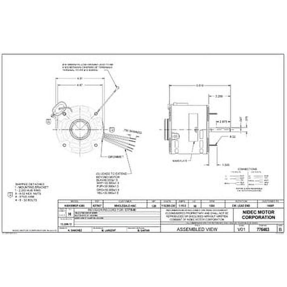 1/20 hp 1550 RPM 1-Speed 115/208-230V; 5.0" Blower Motor Nidec # 1468P