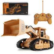 RC Bulldozer Toy for Kids, 120 Scale Remote Control Construction Truck, 2.4GHz 6 Channel Crawler Vehicle with Metal Blade, LED Lights & Sounds, Engineering Toy Gift for Boys Ages 6+