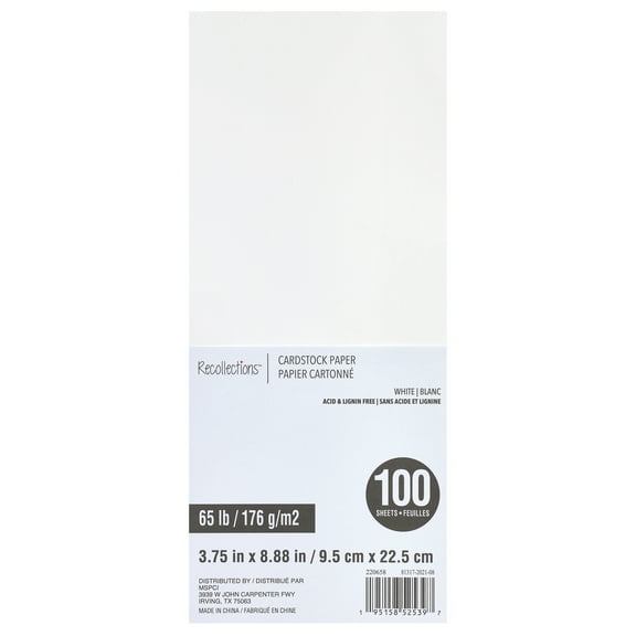 Recollections 1,200 Sheets White 3.75" x 8.875" Cardstock Paper - Acid and Lignin Free Paper for Scrapbooks, Arts & Crafts - Bulk Pack