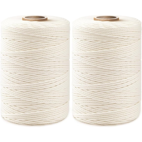 1,200ft (600ft x 2Rolls) Butchers Twine 2mm Cotton String for Cooking Kitchen Meat Turkey Sausage Roasting Baking Gift Wrapping DIY Crafts Crocheting Knitting