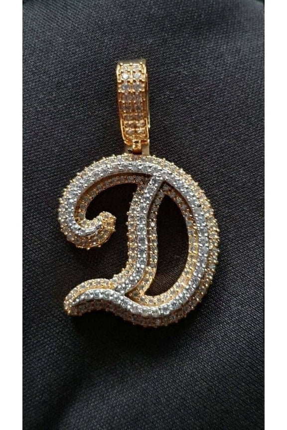 1.20CT Lab Created Diamond Round Initial "D" Pendant 14K Yellow Gold Finish