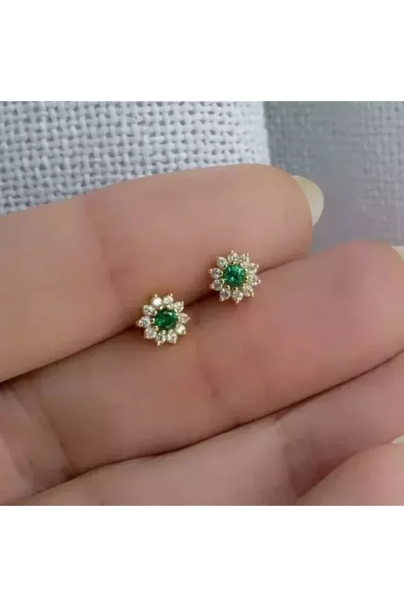 1.20CT Round Cut Lab Created Green Emerald Stud Earrings 14K Yellow Gold Plated