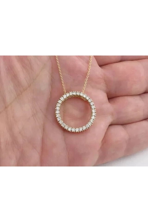 1.20CT Round Lab Created Diamond Eternity Circle Pendant 14k Yellow Gold Plated Solid 925 Sterling Silver