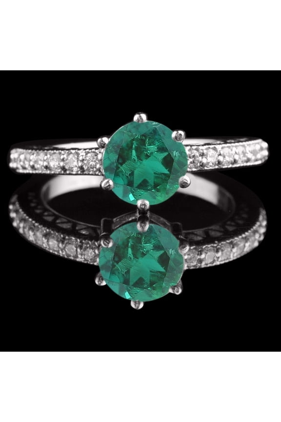 1.20Ct Natural Zambian Green Emerald IGI Certified Diamond Ring In 14KT Gold