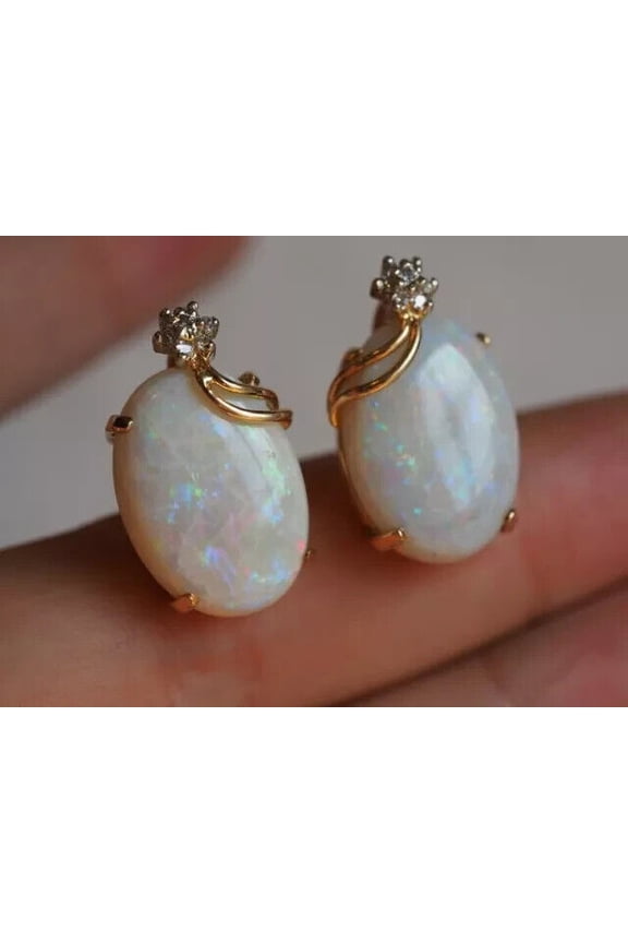 1.20Ct Oval Cut Lab Created Fire Opal Stud Earrings 14K Yellow Gold Plated