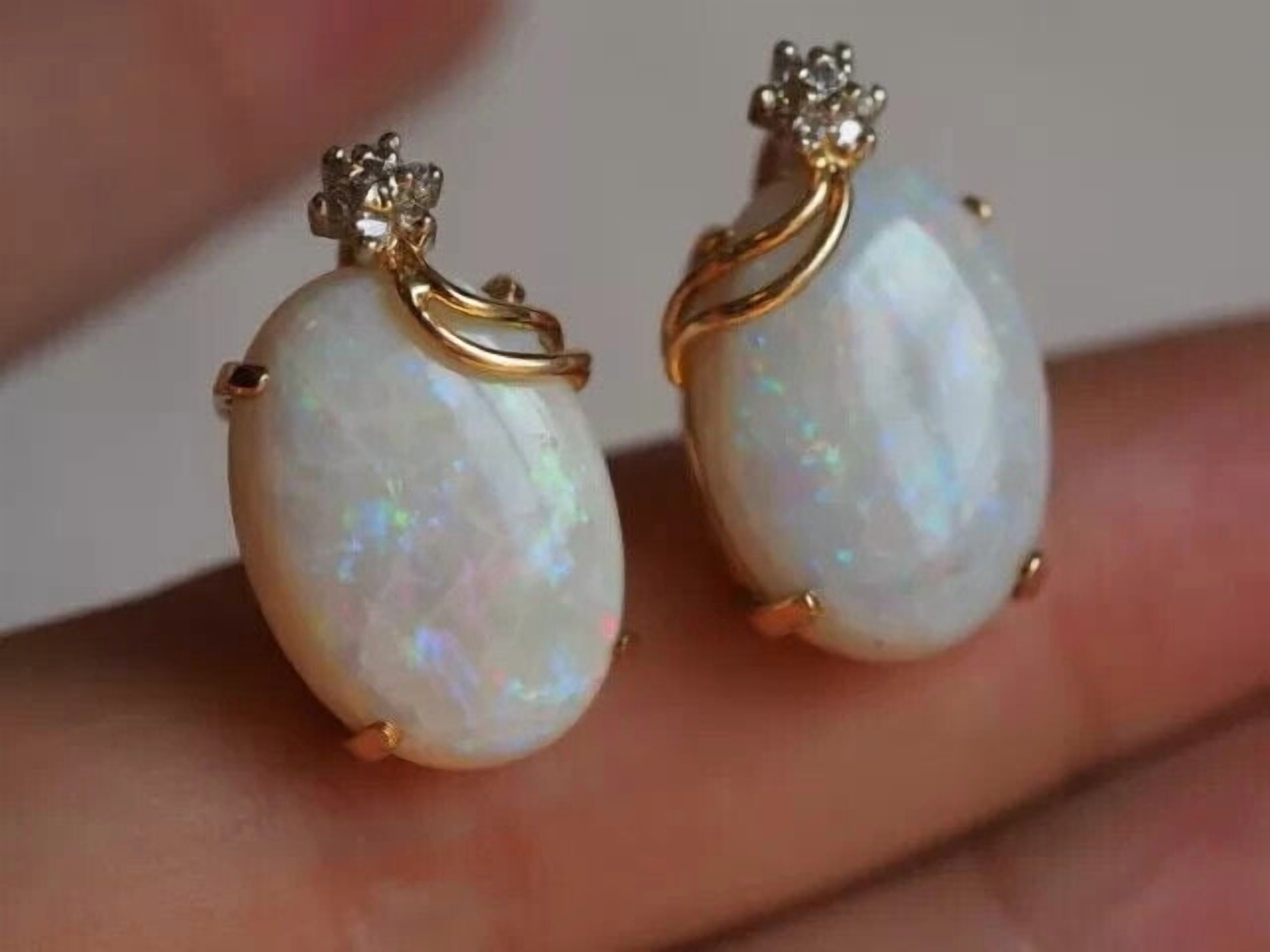 Large Yellow Lab 1.20Ct Oval Cut Lab Created Fire Opal Stud Earrings 14K Yellow Gold ...