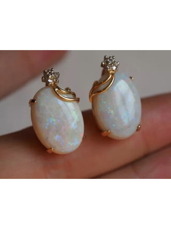 1.20Ct Oval Cut Lab Created Fire Opal Stud Earrings 14K Yellow Gold Plated