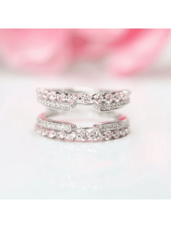 1.20Ct. Pink Sapphire and White Diamond Ring Guard- Cathedral Ring Enhancer Wrap