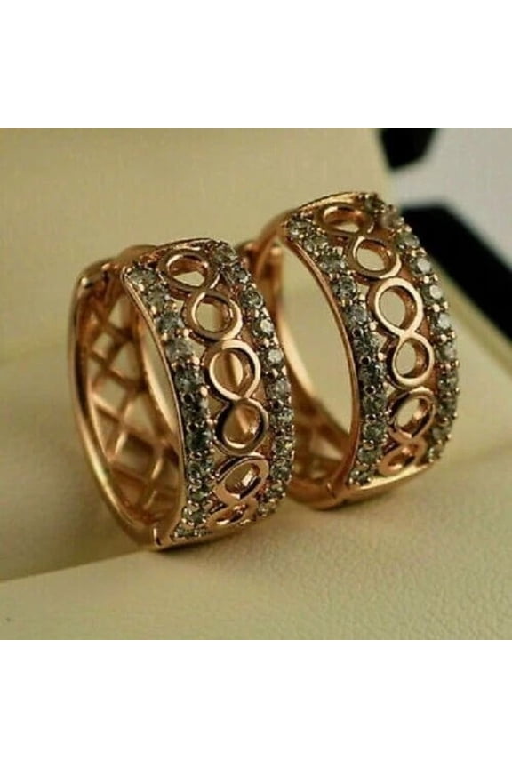 1.20Ct Round Cut Lab Created Diamond Infinity Hoop Earrings 14K Rose Gold Finish