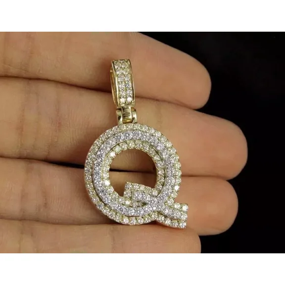 1.20Ct Round Cut Lab-Created Diamond Letter "Q" Pendant 14K Yellow Gold Plated