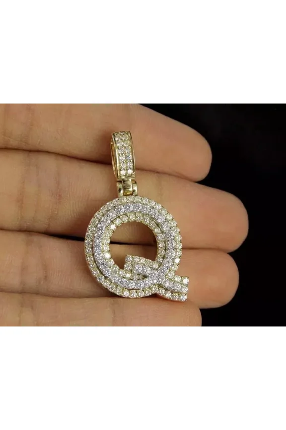 1.20Ct Round Cut Lab-Created Diamond Letter "Q" Pendant 14K Yellow Gold Plated